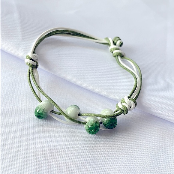 Ceramic Bead Leaf Bracelet BOHO Bolo Cord - Picture 5 of 7